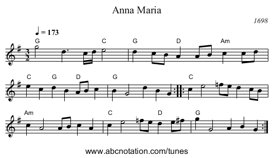 Anna Maria - staff notation