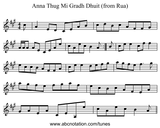 Anna Thug Mi Gradh Dhuit (from Rua) - staff notation