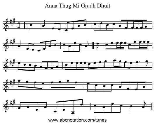 Anna Thug Mi Gradh Dhuit - staff notation