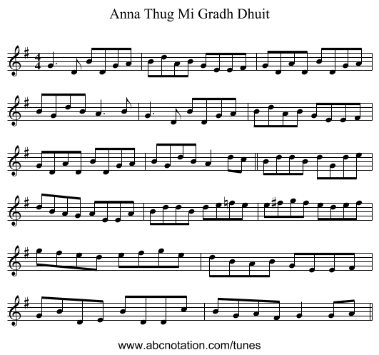 Anna Thug Mi Gradh Dhuit - staff notation