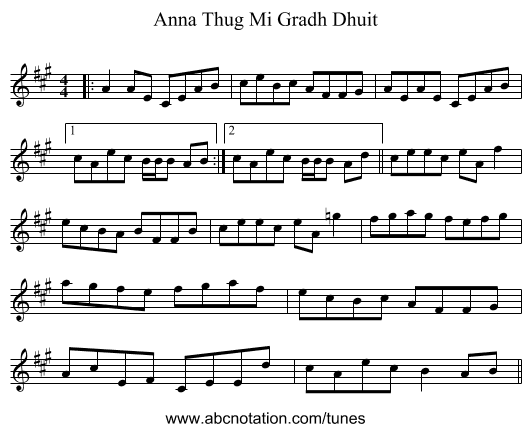 Anna Thug Mi Gradh Dhuit - staff notation