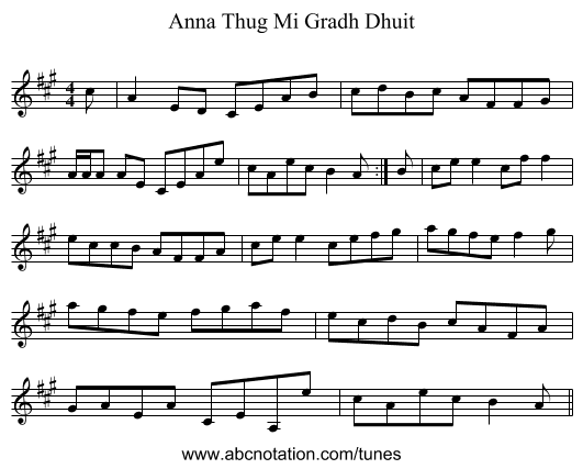 Anna Thug Mi Gradh Dhuit - staff notation