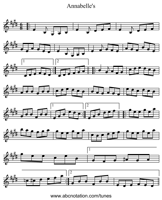 Annabelle's - staff notation