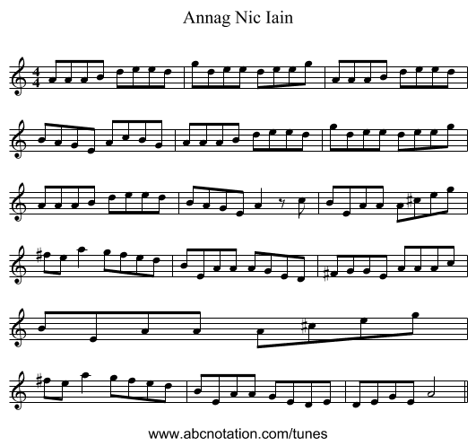 Annag Nic Iain - staff notation