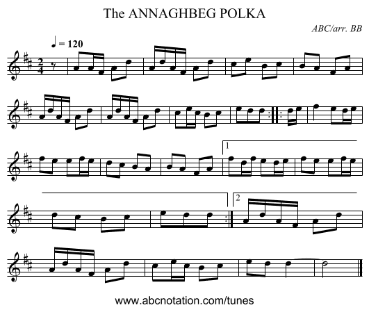 ANNAGHBEG POLKA, The - staff notation
