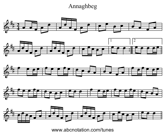 Annaghbeg - staff notation