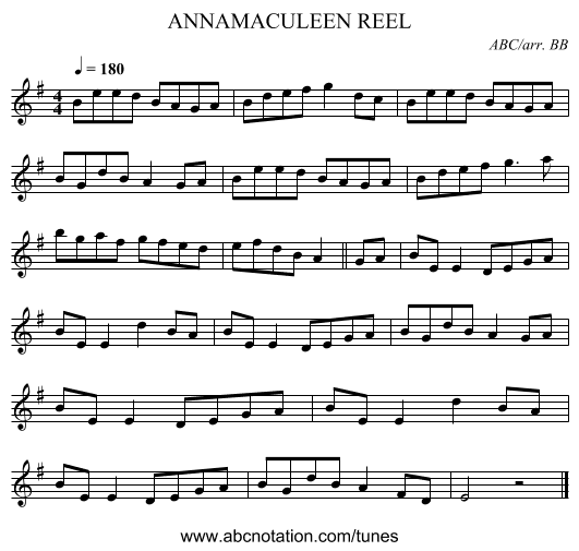 ANNAMACULEEN REEL - staff notation