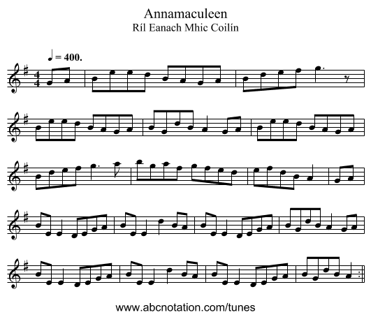 Annamaculeen - staff notation
