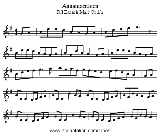 Annamaculeen - staff notation