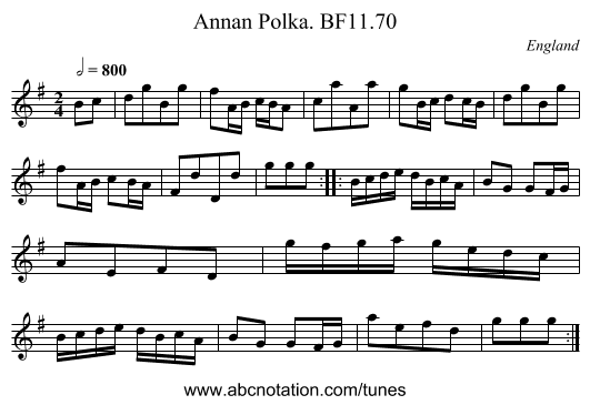 Annan Polka. BF11.70 - staff notation