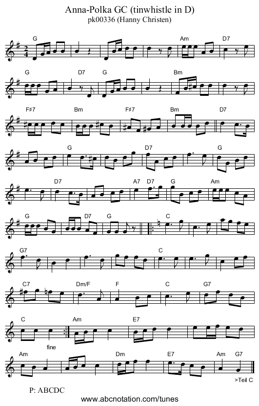 Anna-Polka GC (tinwhistle in D) - staff notation