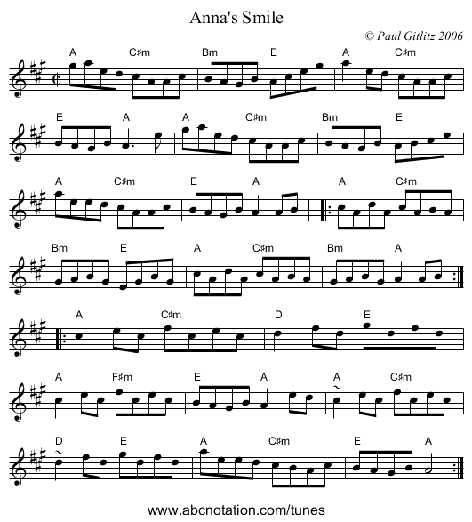 Anna's Smile - staff notation