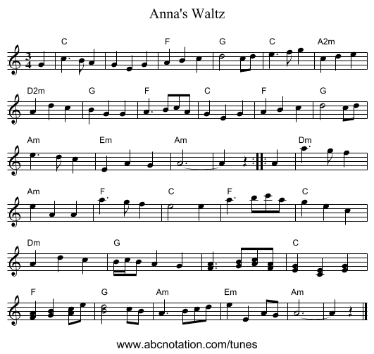 Anna's Waltz - staff notation