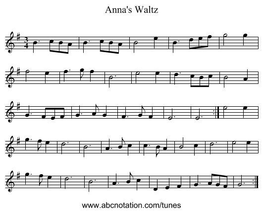 Anna's Waltz - staff notation