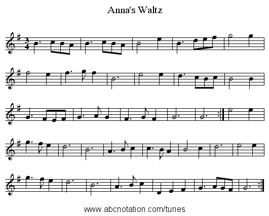 Anna's Waltz - staff notation