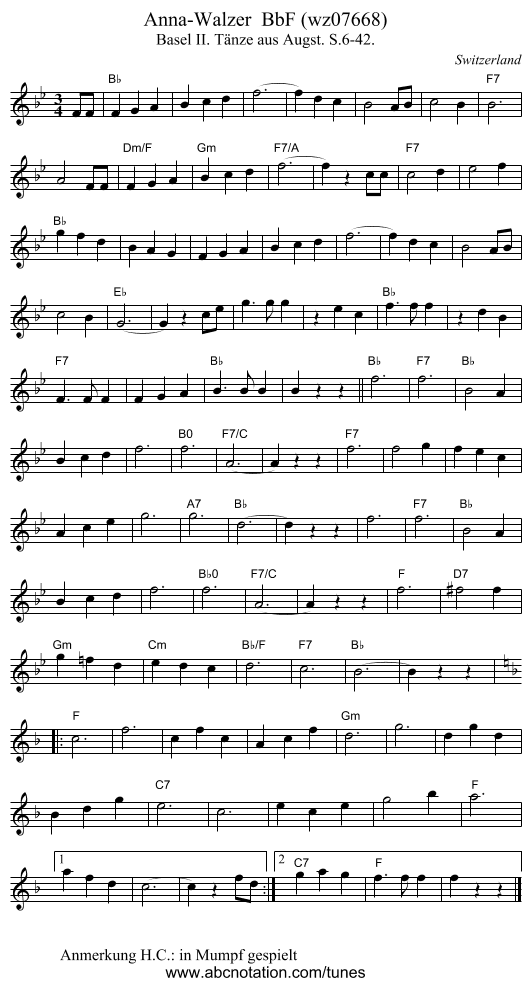 Anna-Walzer  BbF (wz07668) - staff notation