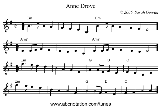 Anne Drove - staff notation