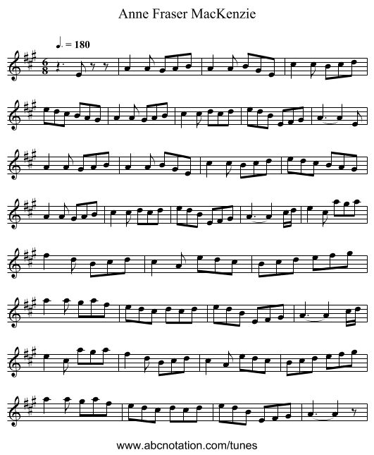 Anne Fraser MacKenzie - staff notation