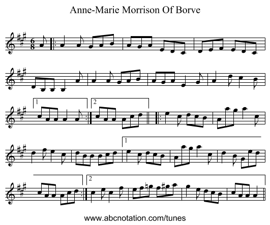 Anne-Marie Morrison Of Borve - staff notation
