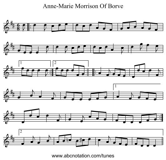 Anne-Marie Morrison Of Borve - staff notation