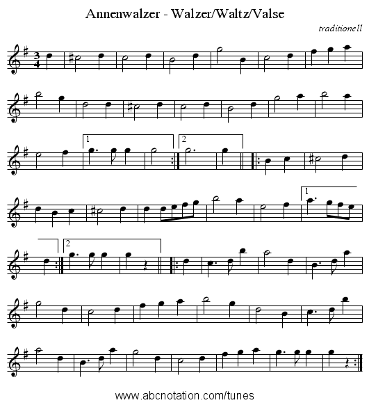 Annenwalzer - Walzer/Waltz/Valse - staff notation