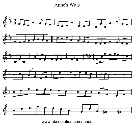 Anne's Wals - staff notation