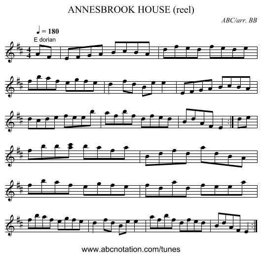 ANNESBROOK HOUSE (reel) - staff notation