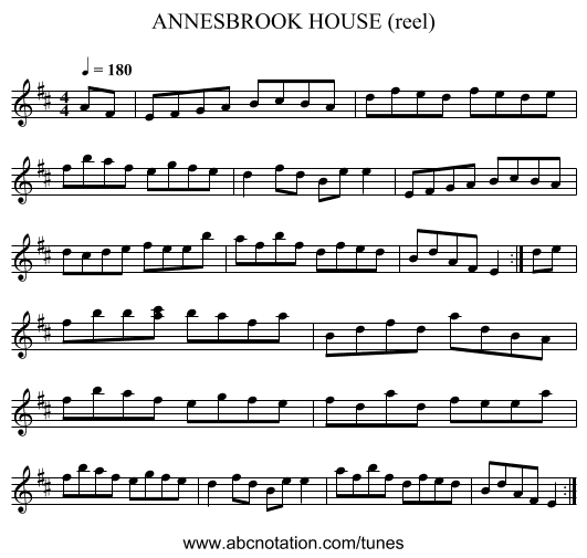 ANNESBROOK HOUSE (reel) - staff notation