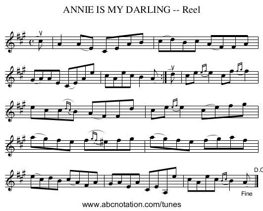 ANNIE IS MY DARLING -- Reel - staff notation