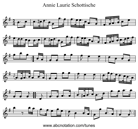 Annie Laurie Schottische - staff notation