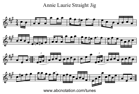 Annie Laurie Straight Jig - staff notation