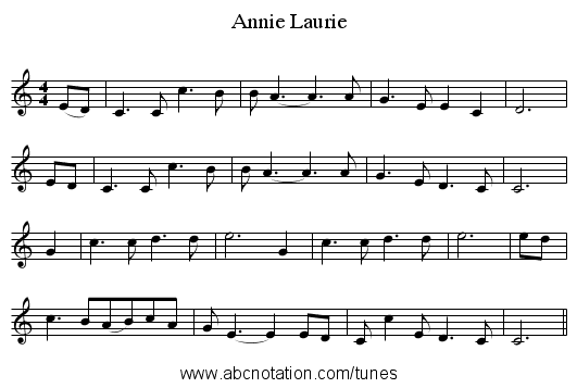 Annie Laurie - staff notation
