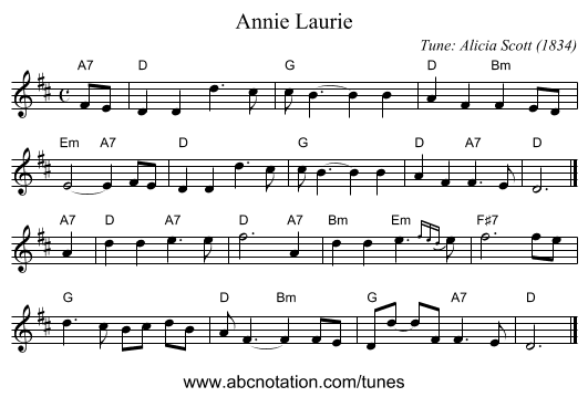 Annie Laurie - staff notation