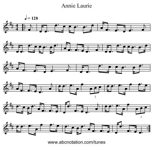 Annie Laurie - staff notation