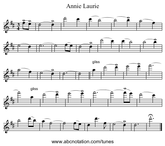 Annie Laurie - staff notation