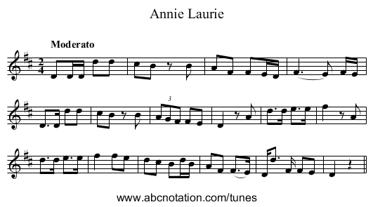 Annie Laurie - staff notation
