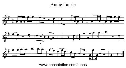 Annie Laurie - staff notation
