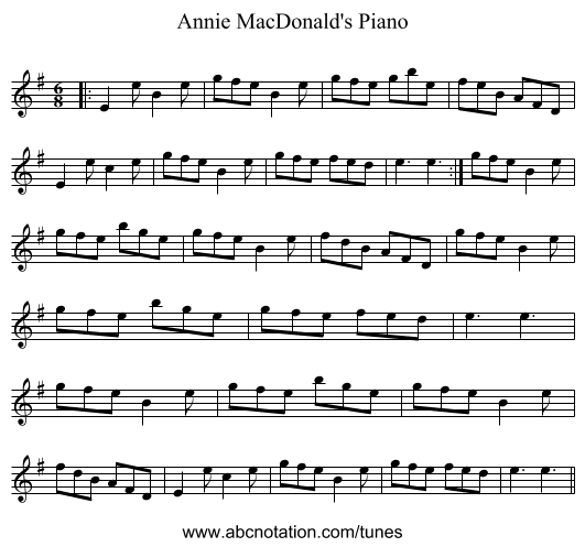Annie MacDonald's Piano - staff notation