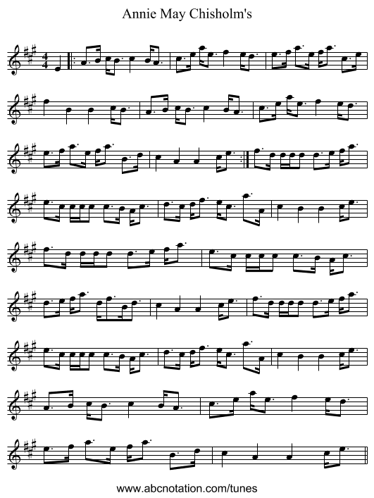 Annie May Chisholm's - staff notation