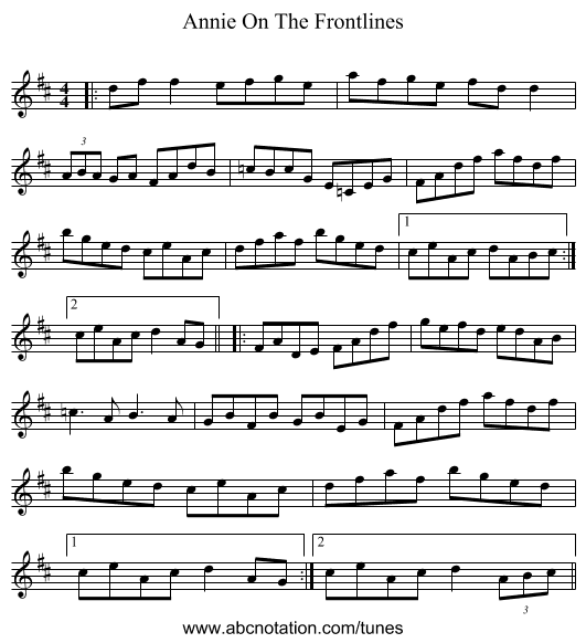 Annie On The Frontlines - staff notation