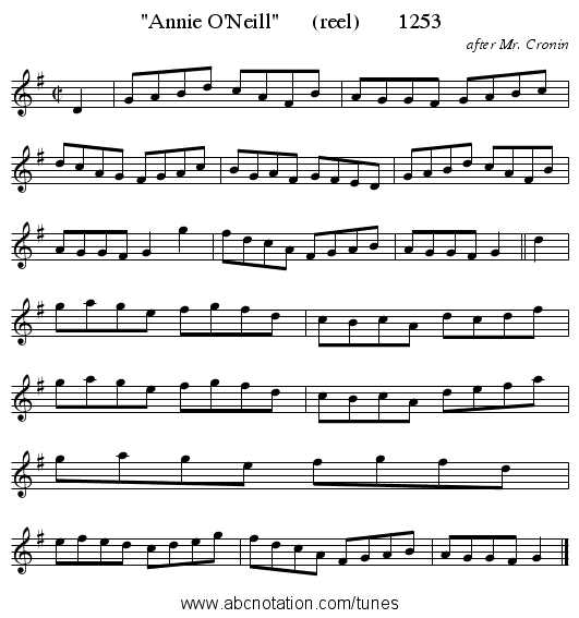 Annie O'Neill      (reel)       1253 - staff notation