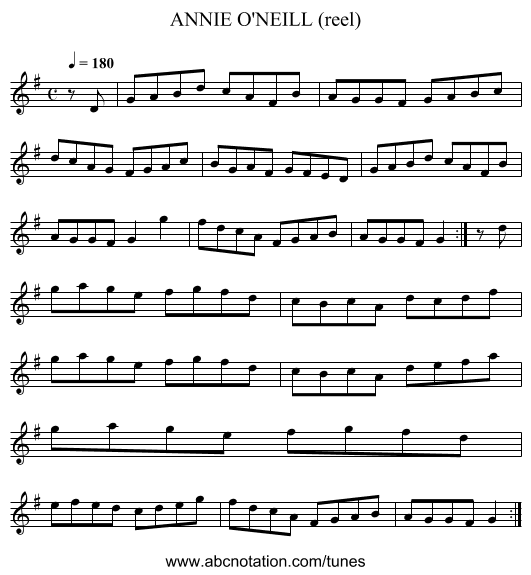ANNIE O'NEILL (reel) - staff notation