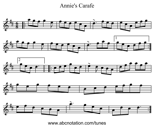 Annie's Carafe - staff notation