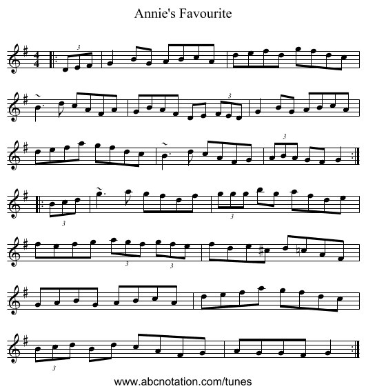 Annie's Favourite - staff notation