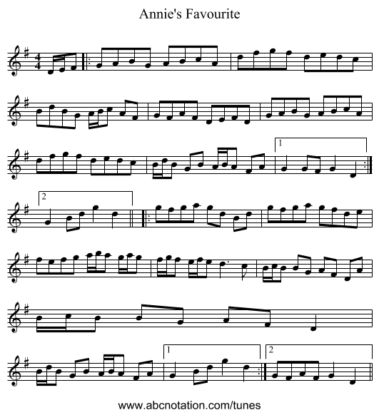 Annie's Favourite - staff notation