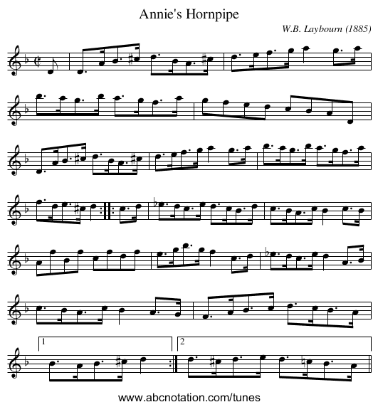 Annie's Hornpipe - staff notation