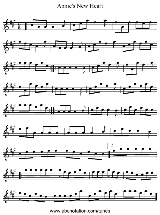 Annie's New Heart - staff notation