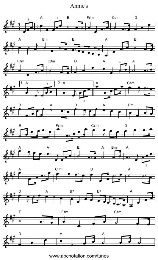 Annie's - staff notation