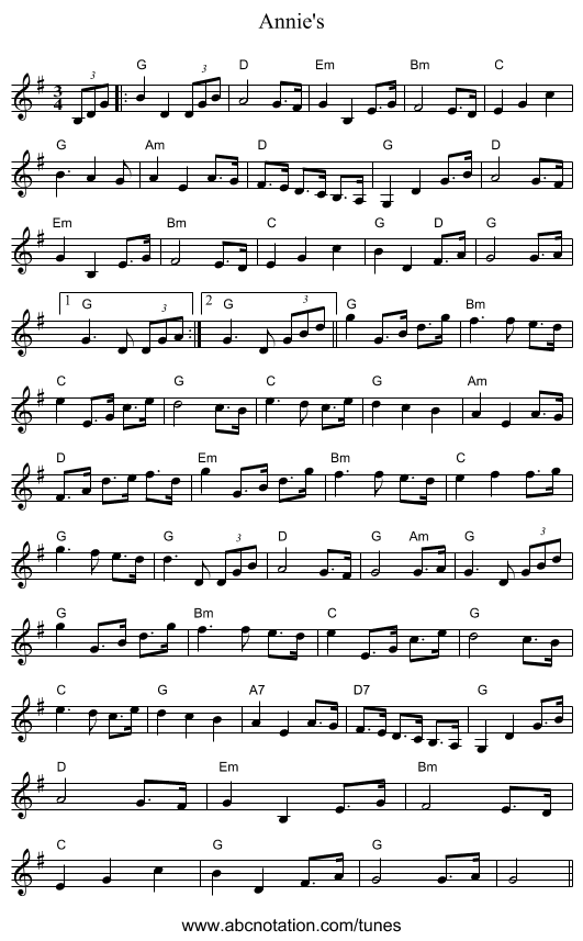 Annie's - staff notation