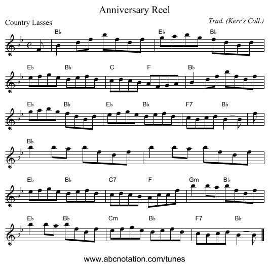 Anniversary Reel - staff notation